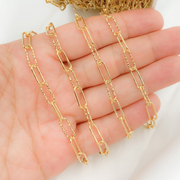 Gold Plated 925 Sterling Silver Smooth & Dimond Cut Link Paperclip Chain. V32GP